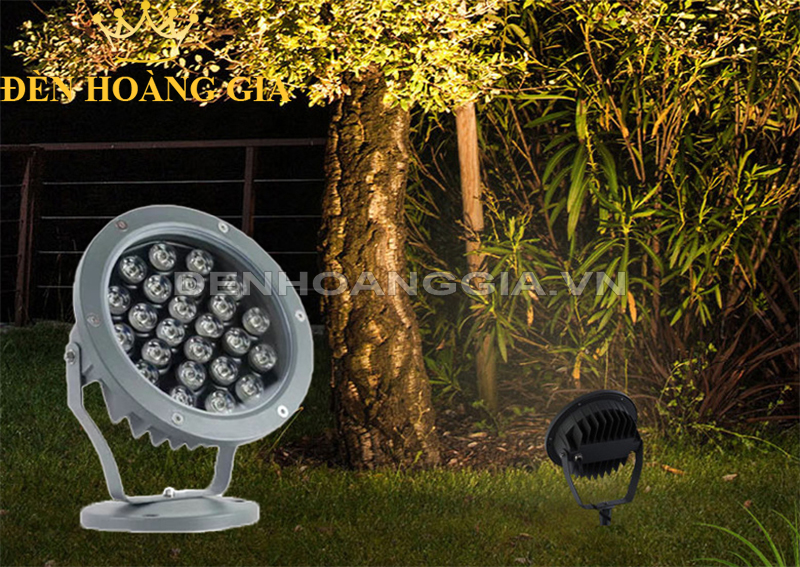 Đèn chiếu cây có qung thông cao, phù hợp với nhu cầu chiếu sáng sân vườn