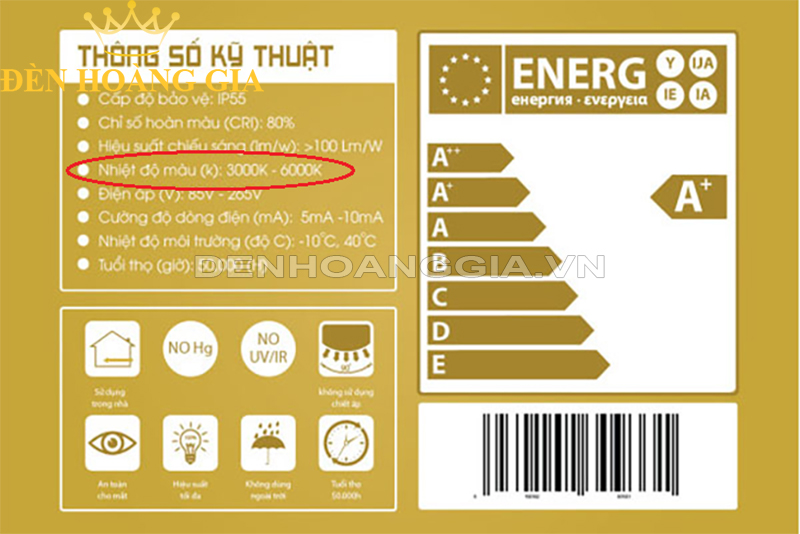 Xem thông số nhiệt đọ màu của đèn led trên vỏ hộp