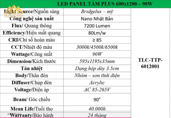 Đèn Led tấm Plus 2018 có những kích thước nào?