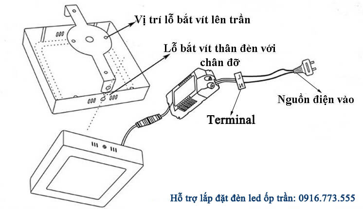 Cách lắp đặt đèn led ốp trần