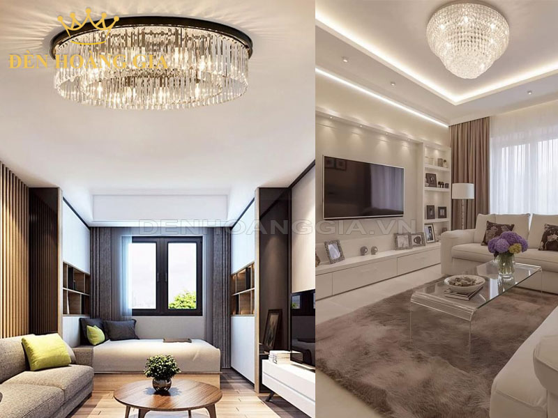 Phòng khách lắp đèn mâm ốp trần