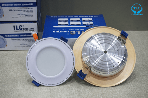 Đèn led âm trần mặt cong đế mỏng viền vàng 10w