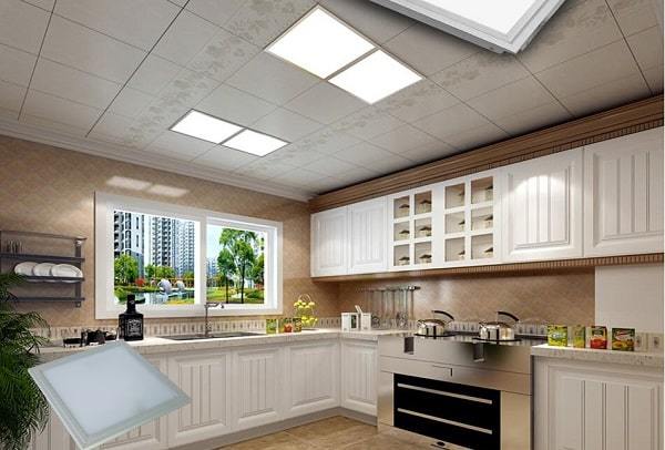 Bố trí đèn led Panel 600x600 đôi tại phòng bếp Bố trí đèn led Panel 600x600 đôi tại phòng bếp