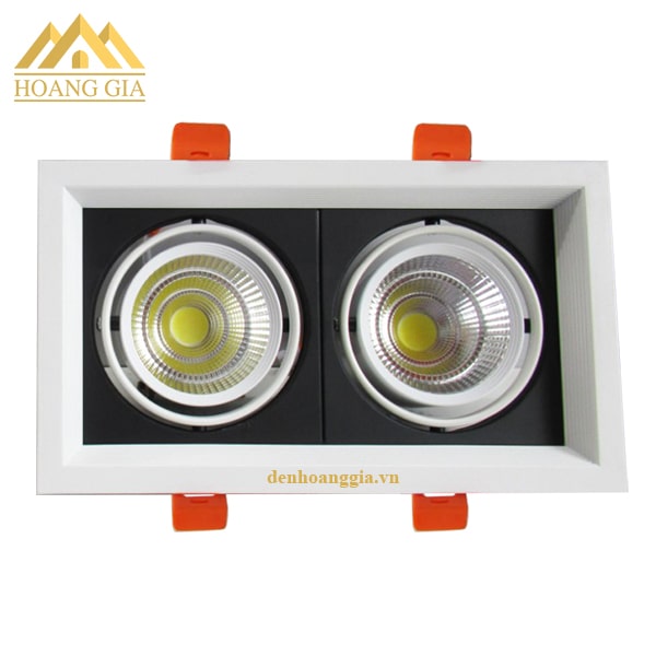 Đèn led âm trần vuông đôi mặt lõm viền trắng nền đen
