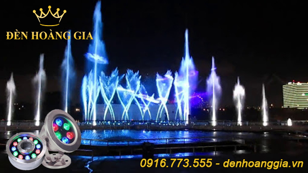 Đài phun nước nghệ thuật không thể thiếu đèn led trang trí với những màu ánh sáng bắt mắt