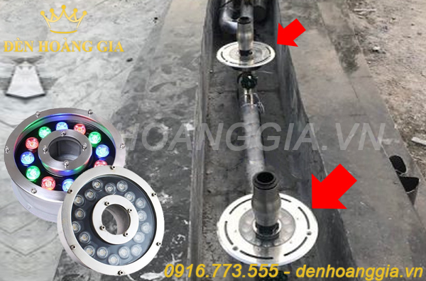 Cách lắp đèn led âm nước bánh xe với vòi phun nước