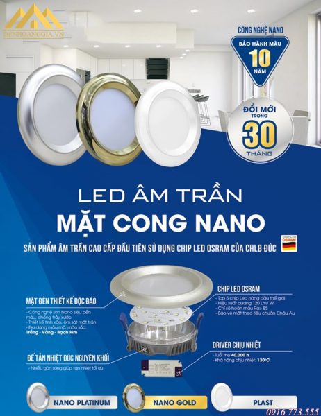 Cấu tạo đèn led âm trần mặt cong Nano Cấu tạo đèn led âm trần mặt cong Nano