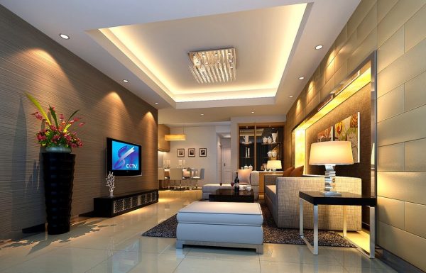 Phòng khách hiện đại với hệ thống đèn trần hoàn hảo Phòng khách hiện đại với hệ thống đèn trần hoàn hảo