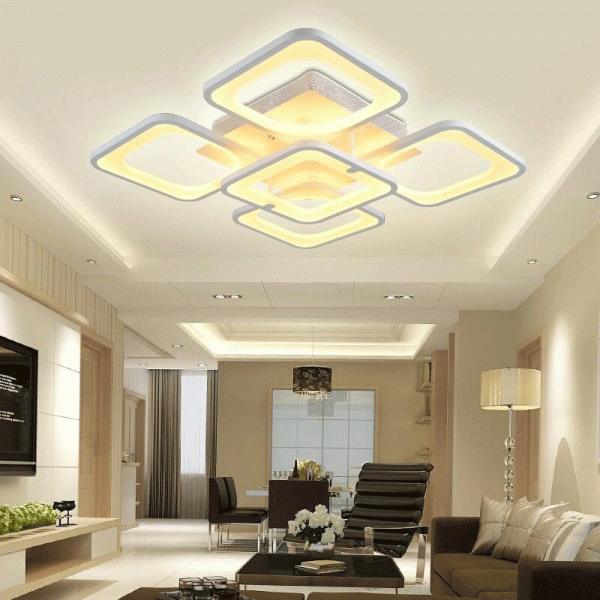 Phòng khách hiện đại với đèn mâm áp trần hiện đại
