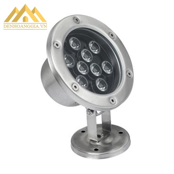 Đèn led âm nước spotlight 9w dạng đế có thiết kế bề mặt hình tròn và có lớp kính cường lực để bảo vệ 