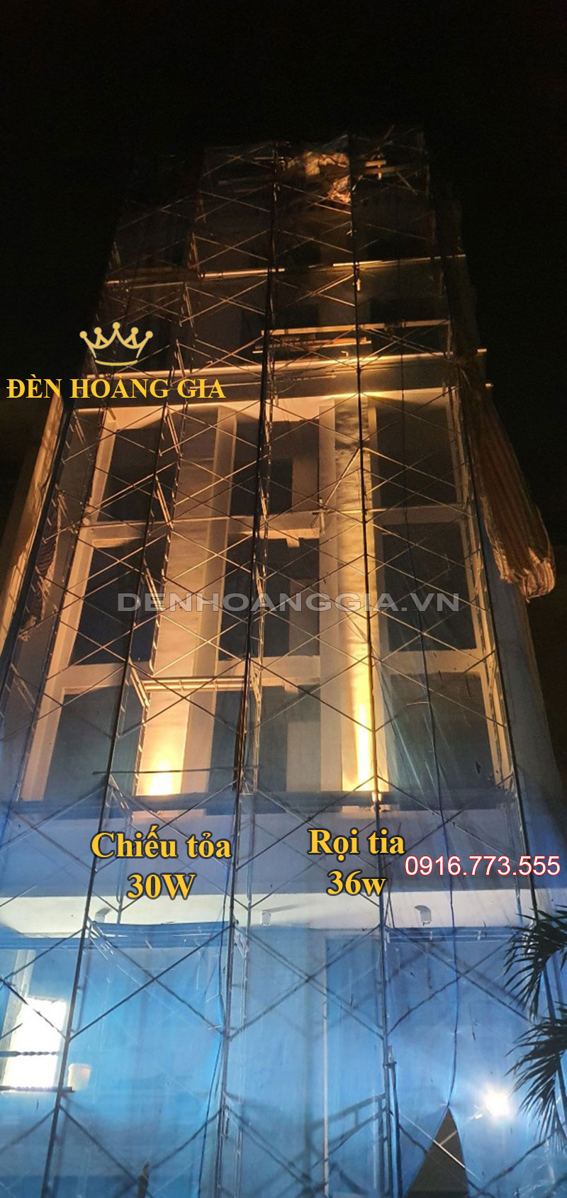 Chúng ta có thể dùng đèn led chiếu tỏa đền chiếu cột nhưng với đèn chiếu tỏa sẽ chiếu thấp hơn đèn led rọi cột. Với những cột trụ cao, chung ta bắt buộc phải dùng dạng ánh sáng tia của đèn rọi cột