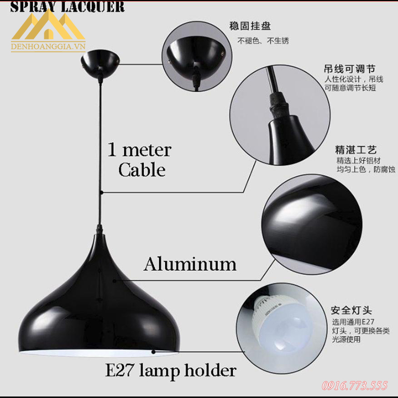 Cấu tạo đèn thả trần hợp kim DHG-DTH201-MC