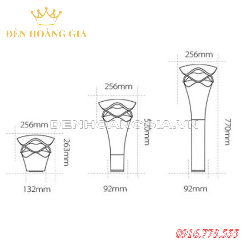 Kích thước Đèn Trụ Sân vườn DHG-NSVHD74 Kích thước Đèn Trụ Sân vườn DHG-NSVHD74