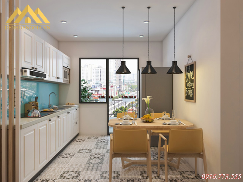 Khu vực bàn ăn được thiết kế đèn led thả trần để trang trí Khu vực bàn ăn được thiết kế đèn led thả trần để trang trí