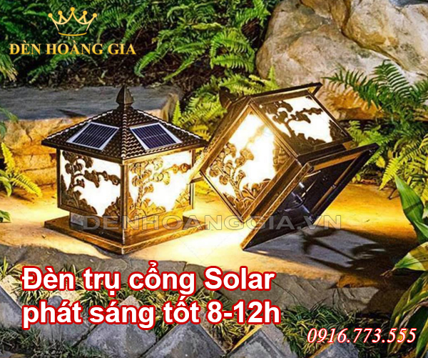 Đèn trụ cổng Solar có thể phát sáng tốt từ 8-12h