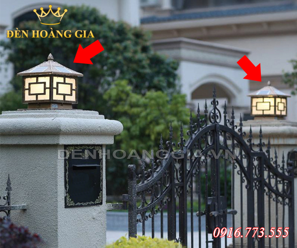 Cổng nhà lắp đèn trụ năng lượng mặt trời Solar