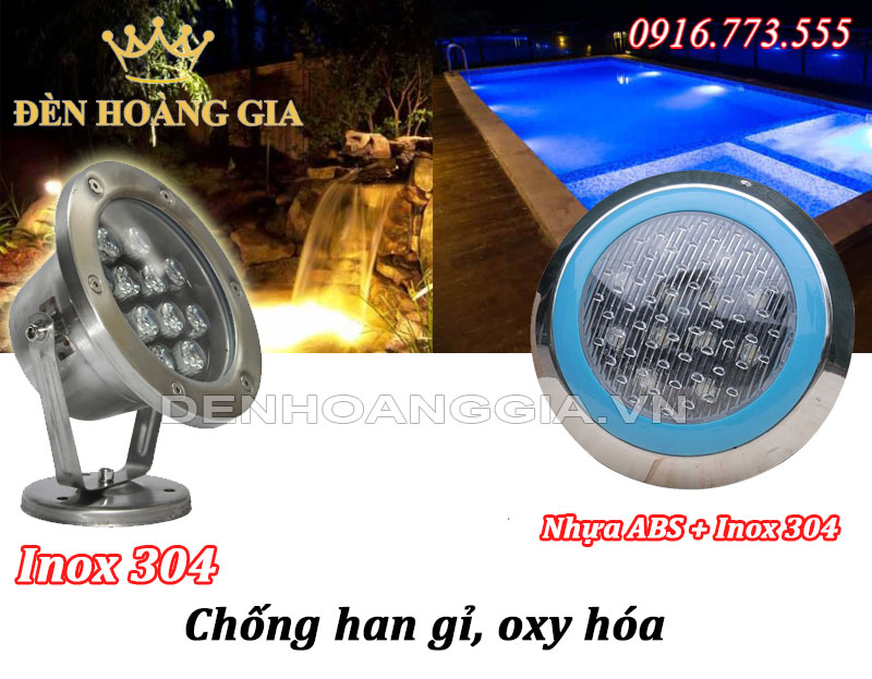 Chất liệu vỏ đèn led chiếu sáng dưới nước