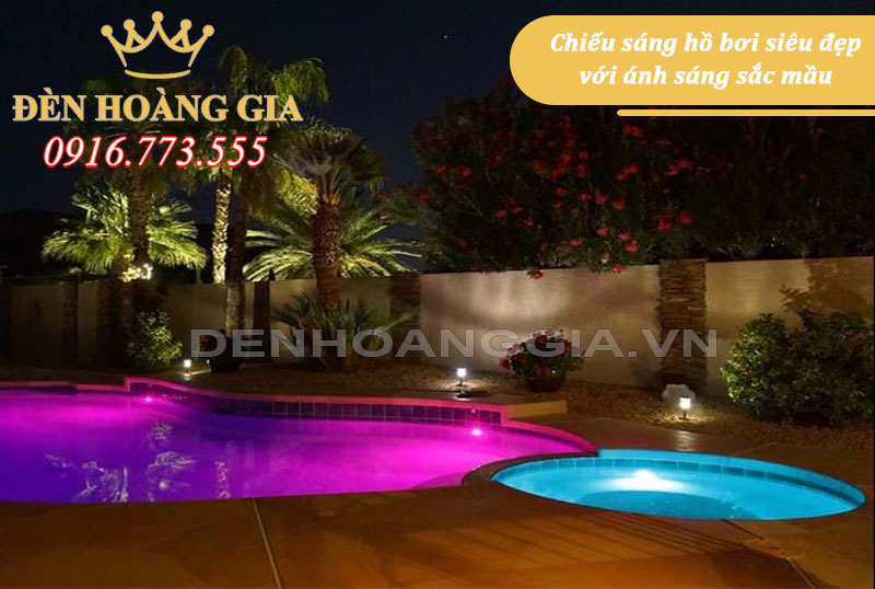 Trang trí hồ bơi với đèn led đổi màu