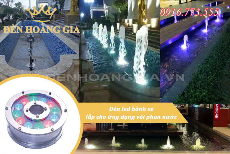Đèn led âm nước bánh xe lắp cho vòi phun nước
