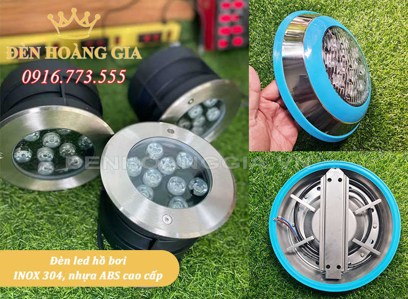 Đèn led hồ bơi được cấu tạo từ Inox 304, nhựa ABS
