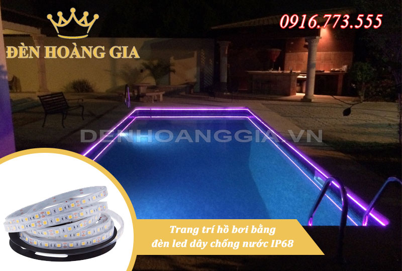 Trang trí hồ bơi bằng đèn led dây chống nước