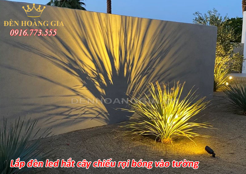 Lắp đèn led hắt cây chiếu rọi bóng vào tường
