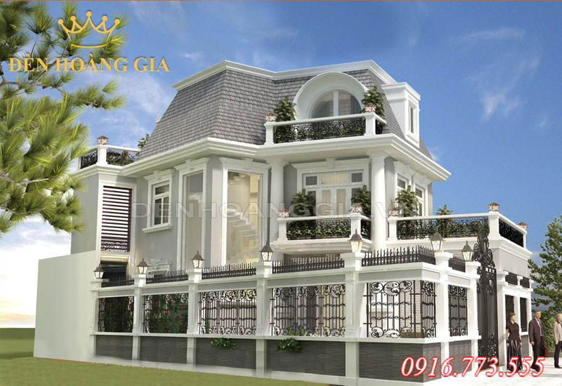 Công trình nhà biệt thự lắp đèn trụ cổng, đèn trụ tường rào và đèn trụ ban công