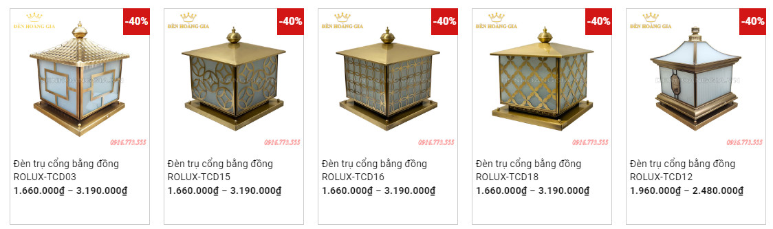 Các mẫu đèn trụ cổng vuông bằng đồng