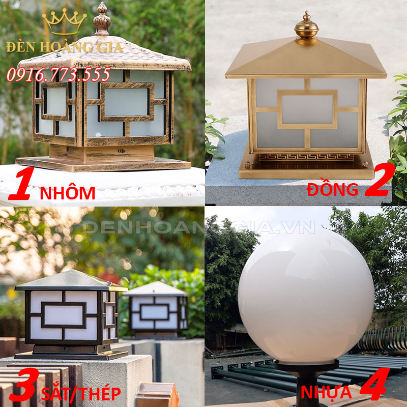 Chất liệu cấu tạo của đèn trụ tường rào, hàng rào