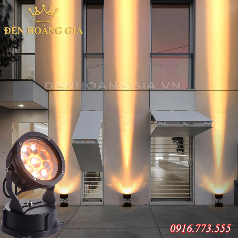 Ứng dụng lắp đặt đèn led rọi cột chân đế cho vách dựng tòa nhà
