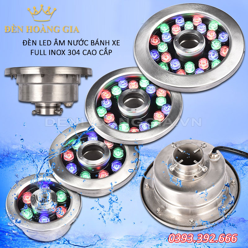 Đèn led âm nước bánh xe cao cấp, Full Inox 304