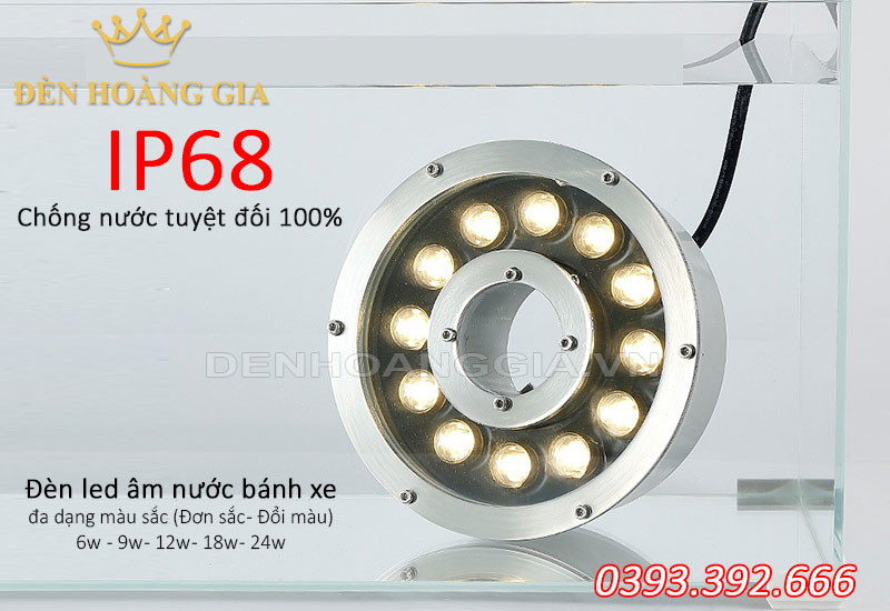 Đèn led âm nước bánh xe có cấu tạo kín nước tuyệt đối với IP68