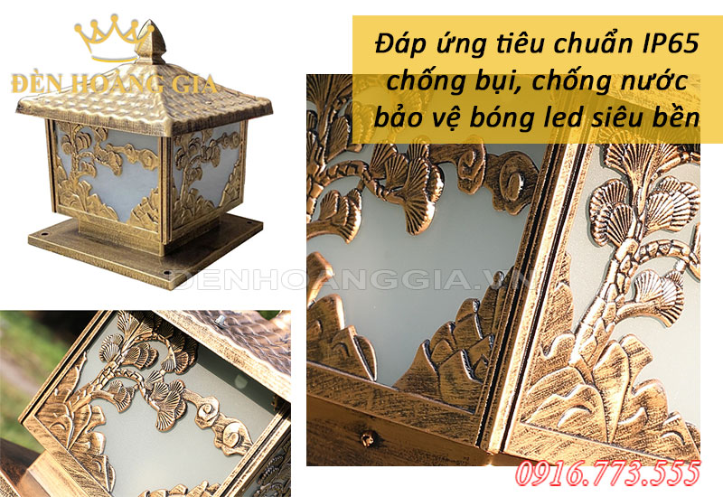 Đèn trụ cổng nhôm đáp ứng tiêu chuẩn IP65 chống bụi, chống nước