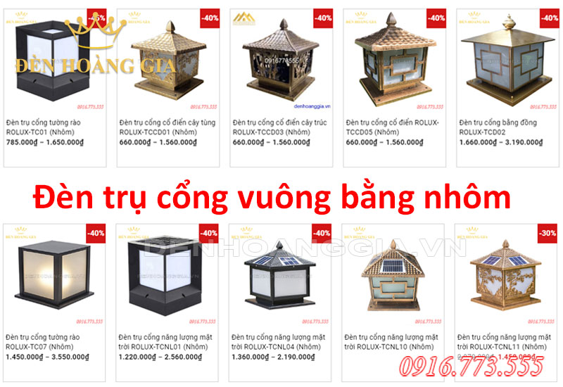 Đèn trụ cổng vuông bằng nhôm