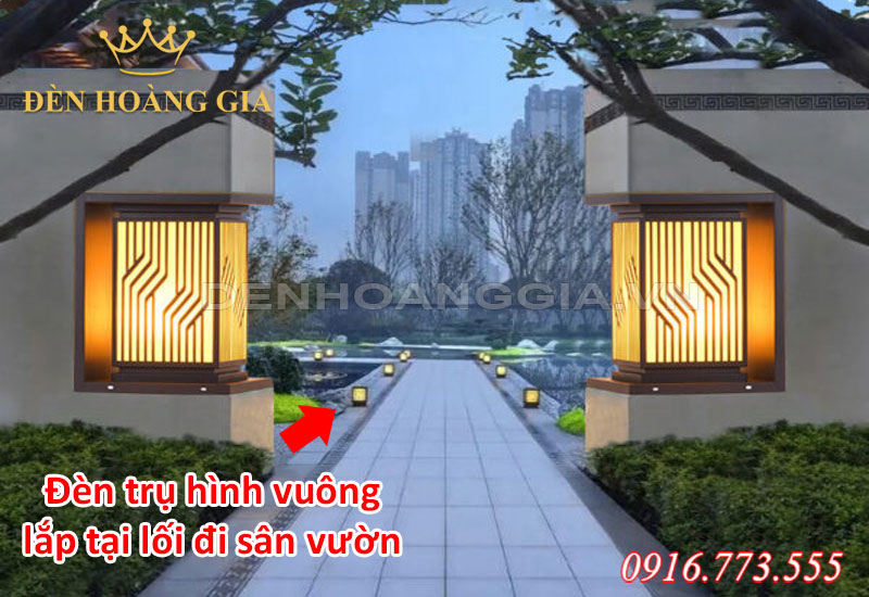 Lắp đèn trụ cổng vuông tại lối đi sân vườn