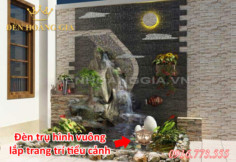 Lắp đèn trụ cổng vuông trang trí tiểu cảnh