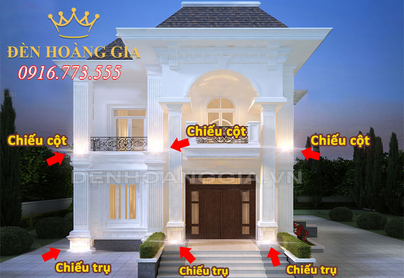 Lắp đèn chiếu hắt cột nhà và phần trụ phía bên dưới
