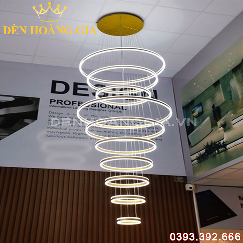 Đèn Led thả thông tầng 10 vòng Gold D1000 Rolux-DCTT10VGD1000
