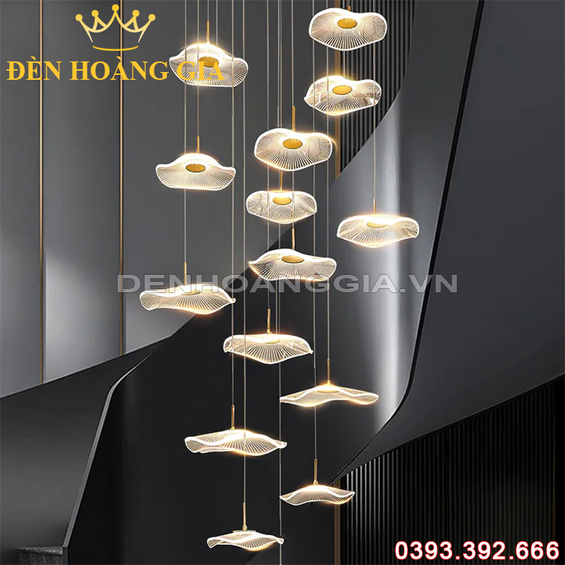 Đèn Led thả thông tầng Liên Diệp 15 cánh Rolux-DCTTLD15C