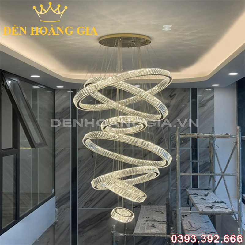 Đèn Led thả thông tầng Pha lê 7 vòng Rolux-DCTTPL7V