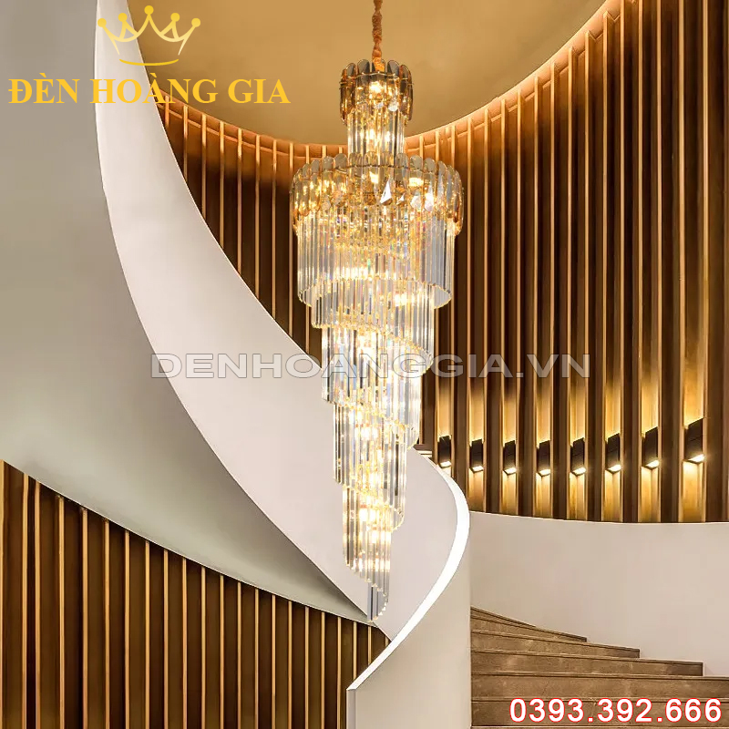 Đèn Led thả thông tầng Pha lê Gold Rolux-DCTT88180G