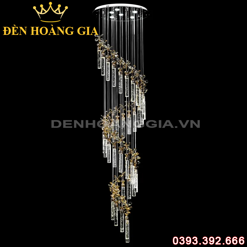 Đèn Led thả thông tầng pha lê 48 bóng Rolux-DCTTPL48B