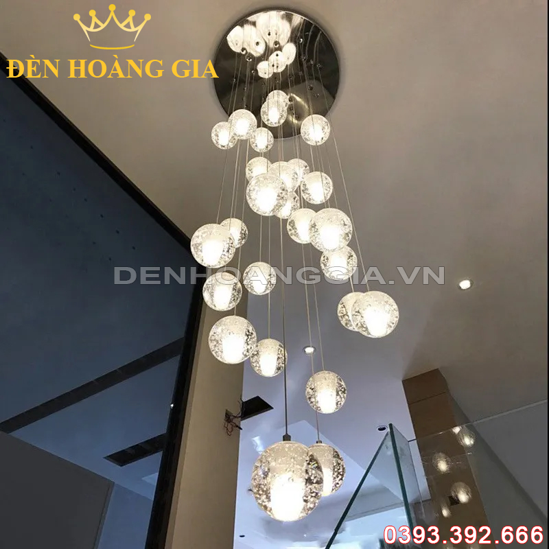 Đèn Led thả thông tầng quả pha lê 36 bóng Rolux-DCTTQPL36B