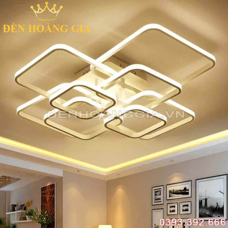 Đèn led mâm mica 8 vòng Vuông Rolux-MMC8V2015