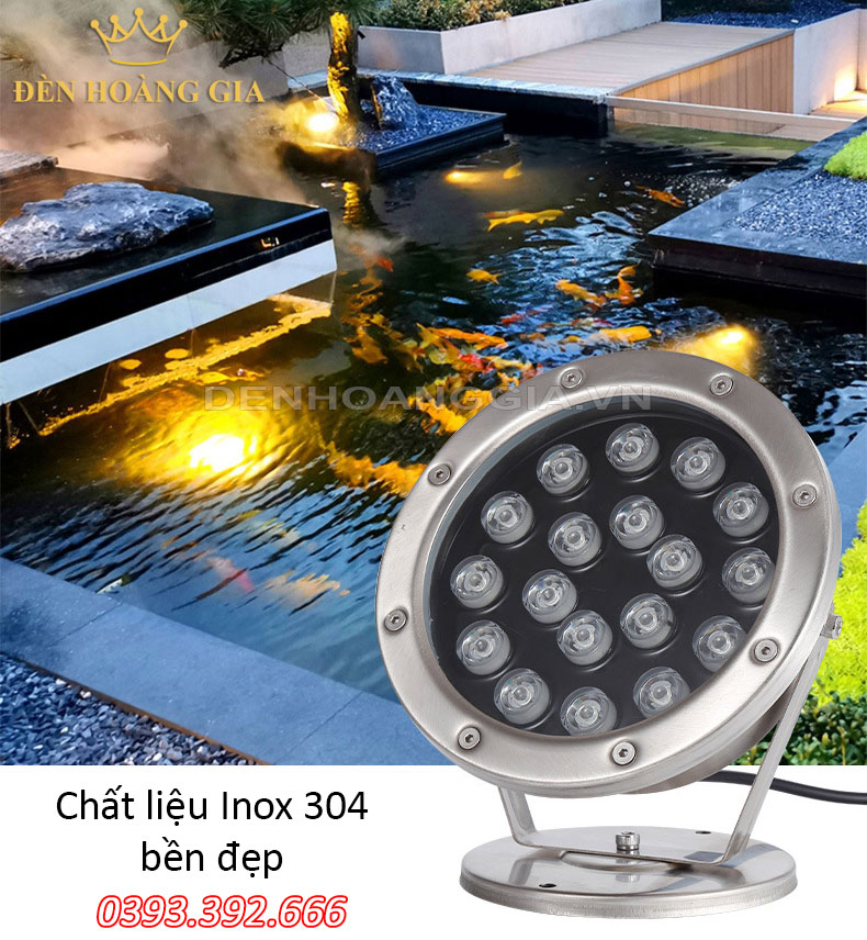Chất liệu đèn led âm nước Inox 304 bền đẹp