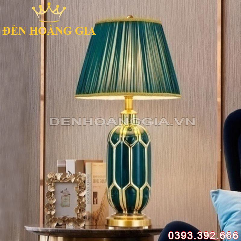 Đèn bàn trang trí hiện đại Gốm xanh Rolux-DB1975BL