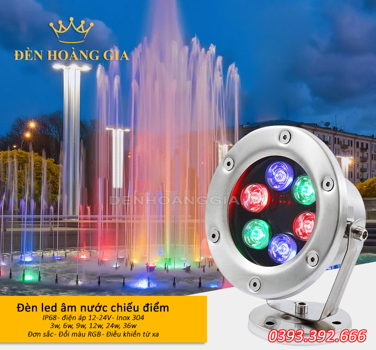 Đèn led âm nước chiếu điểm lắp cho đài phun nước