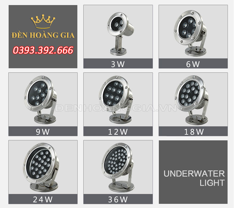 Đèn led âm nước chiếu điểm đủ loại công suất