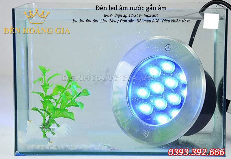 Đèn led âm nước gắn âm ánh sáng màu xanh dương