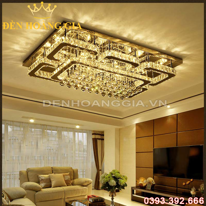 Đèn led mâm Chữ nhật pha lê Rolux-DMOTF533A